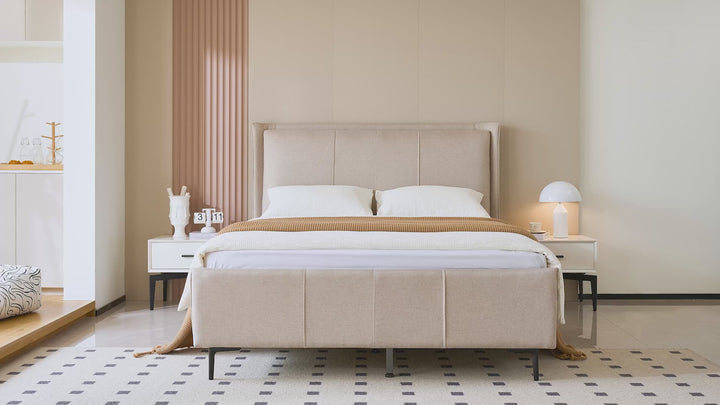 Hudson Beige Upholstered Bed Frame